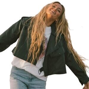 Clad and Cloth Heather Faux Leather Cropped Moto Jacket NWT Black Grunge Large